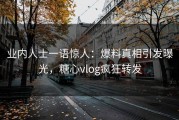业内人士一语惊人：爆料真相引发曝光，糖心vlog疯狂转发