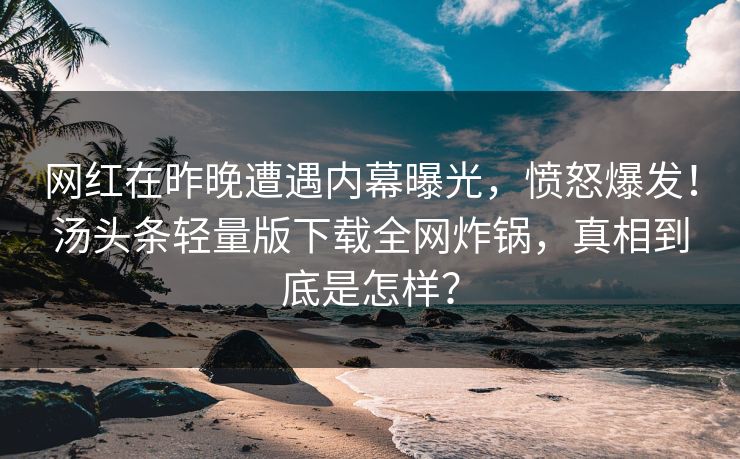 网红在昨晚遭遇内幕曝光，愤怒爆发！汤头条轻量版下载全网炸锅，真相到底是怎样？