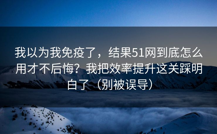 我以为我免疫了，结果51网到底怎么用才不后悔？我把效率提升这关踩明白了（别被误导）
